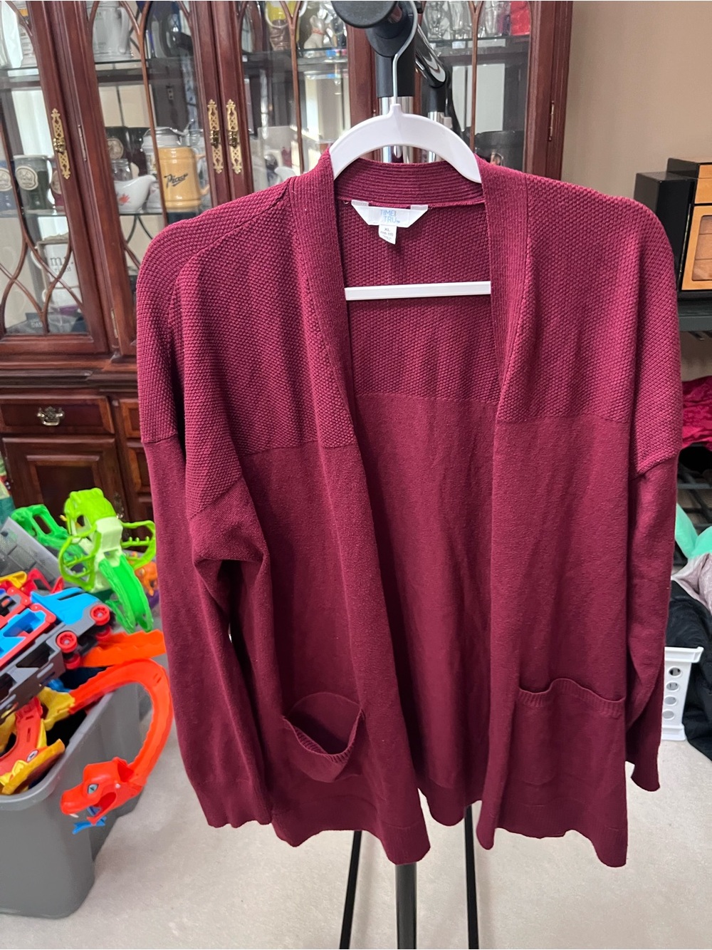 Time and Tru Maroon Open-Front Women's Cardigan